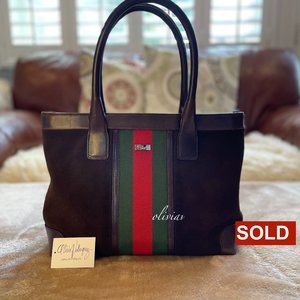 Vintage Gucci Brown Suede Web Tote